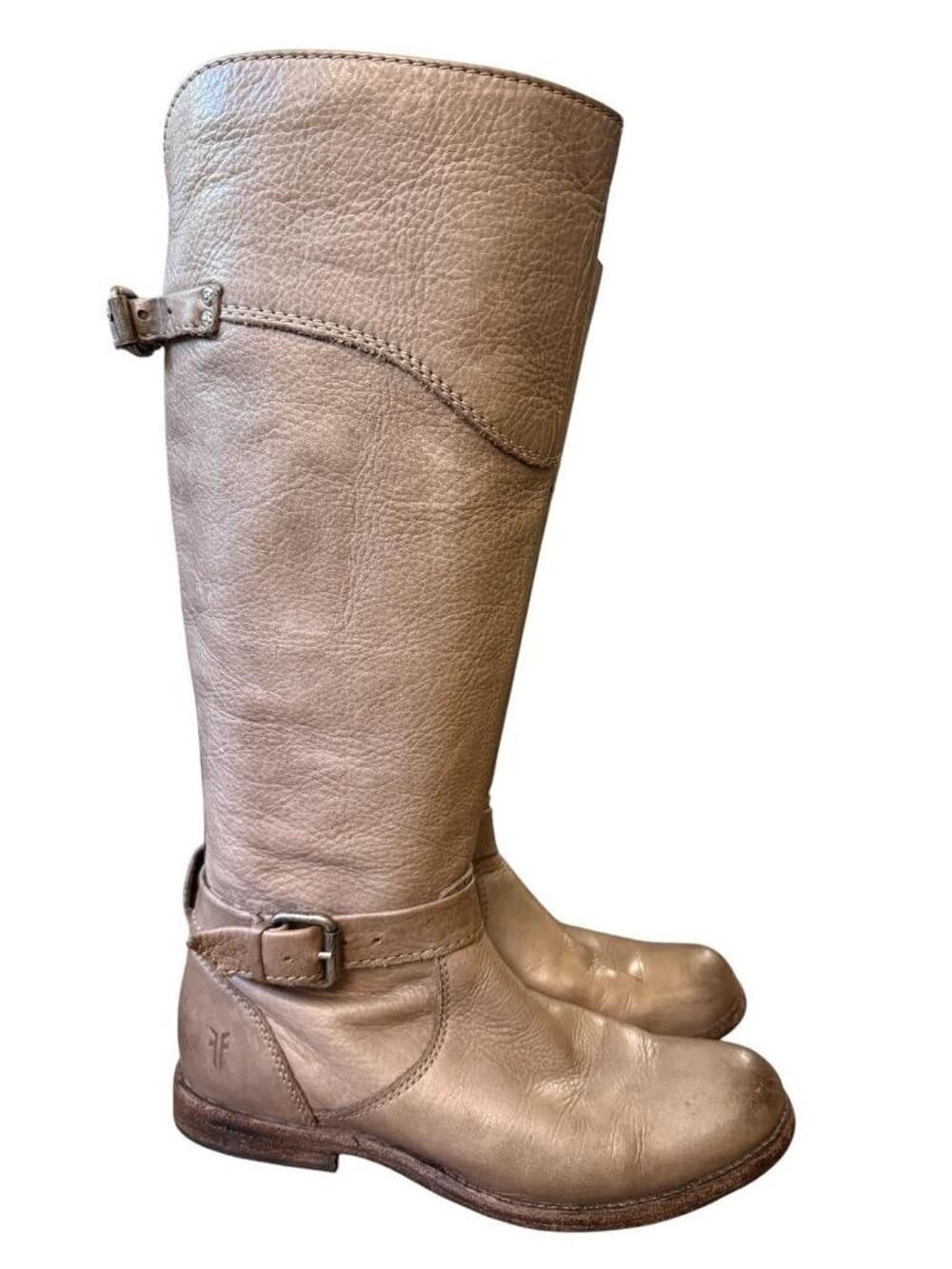 Frye Phillip Riding Boots Knee High Taupe Leather Women size 6.5